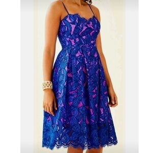 EUC Lilly Pulitzer Camella Dress - Royal Purple Two Tone Orchid Lace - Size 6